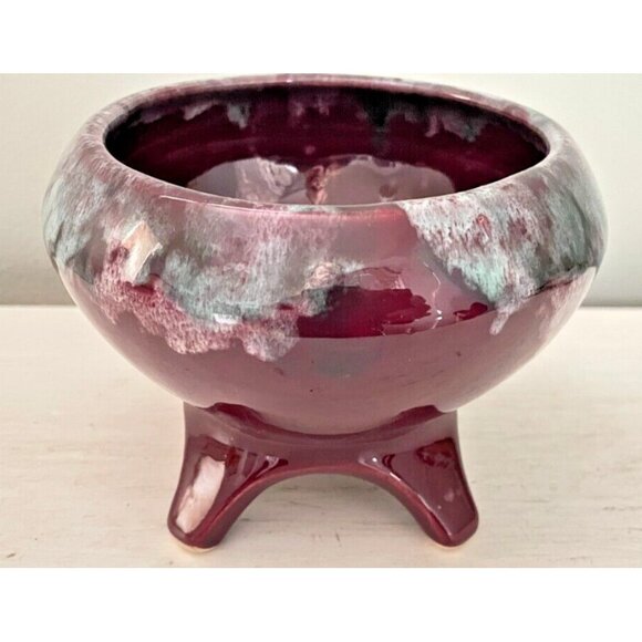 Vintage Beaure 1561 Canada Burgundy Drip Glaze Footed Planter MCM Pottery 3.75x5 - Picture 1 of 8